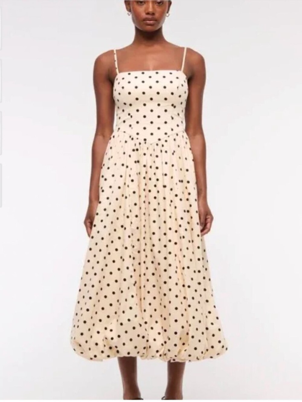 Abercrombie & Fitch Cream Midi Dress with bubble hem and Polka Dots - Picture 2 of 4